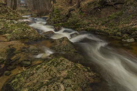 Smeda river in Bily Potok pod Smrkem village in Jizerske mountainsの写真素材