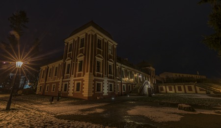 Night town Ostrov near Karlovy Vary city in winter nightの写真素材