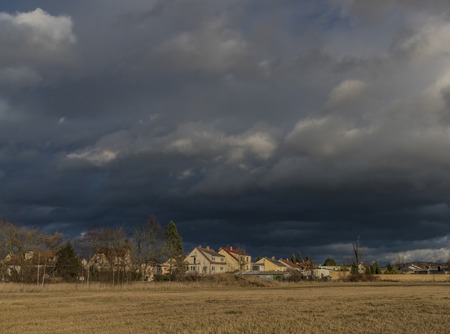 Family houses in Ceske Budejovice city in wind winter dayの写真素材