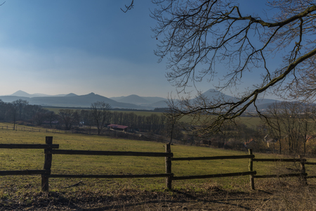 Sunset near Oparno village in winter cold sunny eveningの写真素材