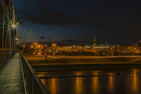 Usti nad Labem city from railway bridge in winter nightの写真素材