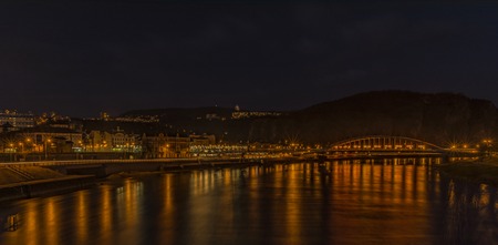 Usti nad Labem city from railway bridge in winter nightの写真素材