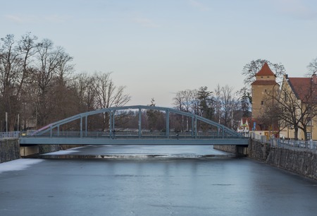 Winter in center of Ceske Budejovice old city in south of Bohemiaの写真素材