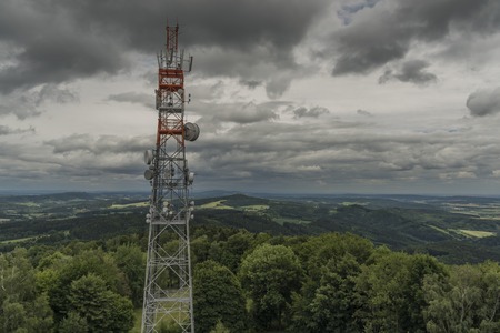 View from Tabor hill in summer cloudy gray day with transmitter