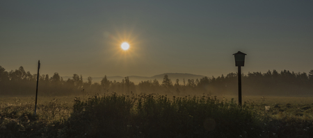 Sunrise near Dobra village in summer sunny morningの写真素材