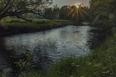 Tepla Vltava river near Soumarsky Most village and camping placeの写真素材