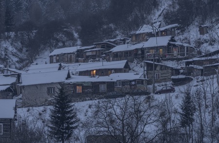 Gipsy village Nizny Slavkov in east Slovakia in winter snow sunny dayの写真素材