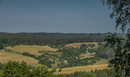 Hot summer morning near Pecka old town in east Bohemia with view for landscapeの写真素材