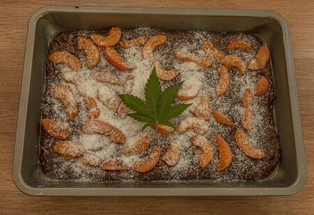 Coconut apricot marijuana sweet brownies baked in ovenの写真素材