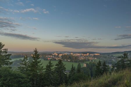 Rotava town in sunrise time with block of flats in summer sunny morningの写真素材