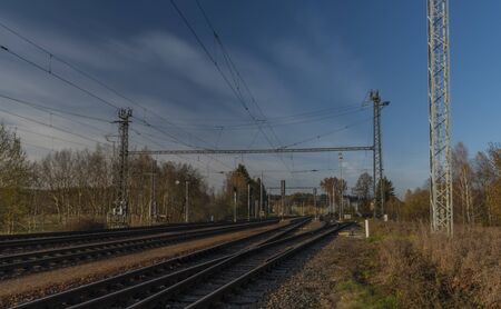 South Bohemia station Rybnik on railway from Czech to Austria in autumn sunny evening