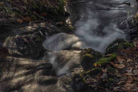 Hucivy creek in Perstejn village in winter nice color sunny morningの写真素材