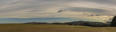Svaty Jan nad Malsi village on beauty hill in cloudy color day in south Bohemia