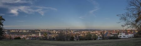 Color blue sky evening after nice sunset in Trebic town in winter windy eveningの写真素材