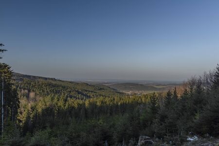 View from Granatnik observation tower near Zlata Koruna village in spring sunny evening