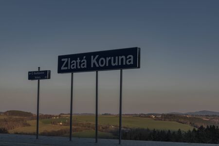 Zlata Koruna railway station in south Bohemia in spring sunny dayの写真素材