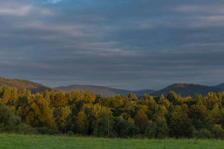 Sunrise near Przyslup village in summer color morning on meadow