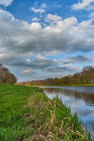 Vltava river in spring color fresh evening near Ceske Budejovice town in south Bohemiaの写真素材