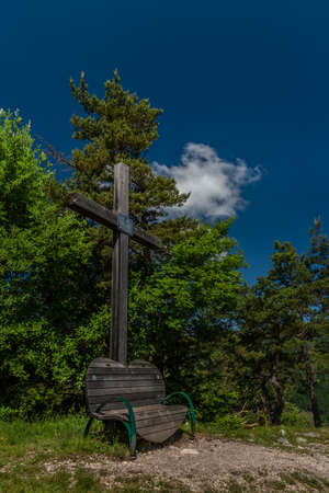 Sankt Radegund town near Graz city in Austria in summer hot color day and crucifix overの写真素材