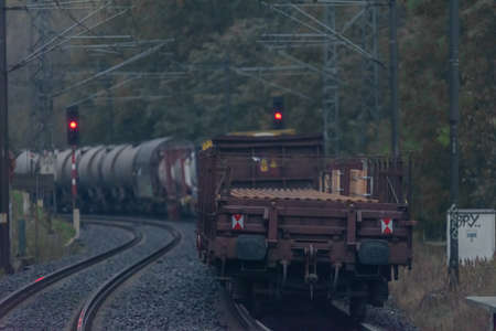 Station Kolin railway stop in cold autumn early morning in central Bohemia with trains