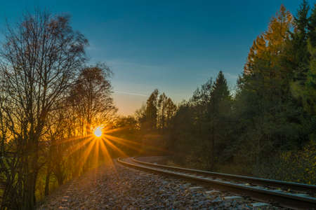 Evening near Ostruzna and Ramzova villages in Jeseniky mountains in autumnの写真素材