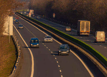 Highway near Olomouc city in winter sunny color morningの写真素材