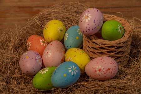 Easter color eggs in spring nice happy holiday day