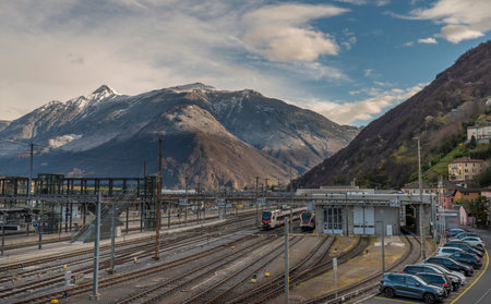 Bellinzona town in spring sunny day 2022 04 02 near main train stationのeditorial素材
