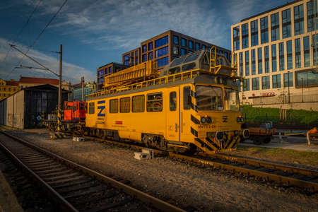 Main station in capital Prague in spring sunny fresh eveningのeditorial素材
