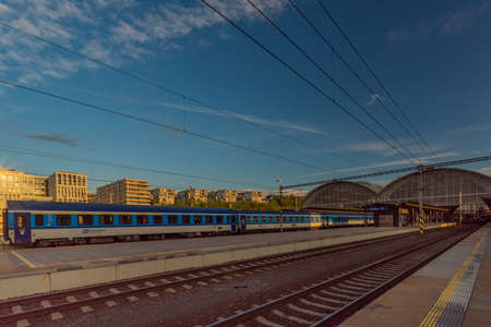 Main station in capital Prague in spring sunny fresh evening
