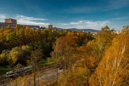 Autumn light color fresh day in Liberec city in north Bohemiaの写真素材