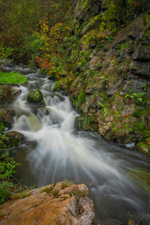 Color valley of Sarecky creek in autumn blue sky day in capital Prague