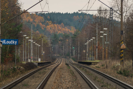 View near stop station Dolni Loucky in early winter cloudy dayの写真素材
