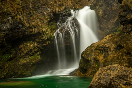 Sum waterfall on Radovna river in spring color fresh north Sloveniaの写真素材