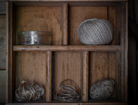 Interior of old retro wooden shed in typical Czech mountain cottageの写真素材