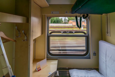 Interior of Polish sleeping coach of seasonal night train from Bohumin to Leba and Helの写真素材