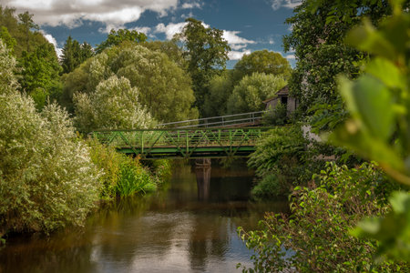 Lainsitz river in Oberbruhl village in summer sunny hot dayの写真素材