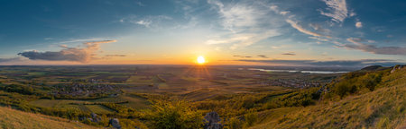 Color spring evening sunset near Klentnice beautiful village in south Moraviaの写真素材
