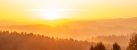 Color fresh sunrise morning in Sumava mountains near Lipno reservoir near Horice na Sumavaの写真素材