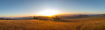 Color fresh sunrise morning in Sumava mountains near Lipno reservoir near Horice na Sumavaの写真素材