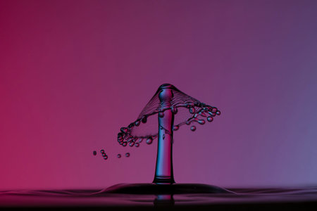 Color drops splash with umbrella or balls in fresh clean waterの写真素材