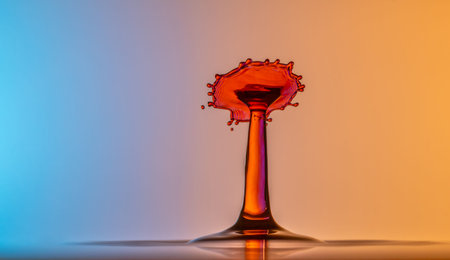 Color drops splash with umbrella or balls in fresh clean waterの写真素材