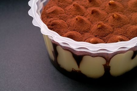 Chocolate and vanilla cream cup closeupの写真素材
