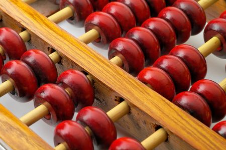 Chinese abacus macro closeup shwing both rowsの写真素材