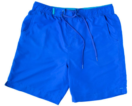 bright blue shorts isolate on white backgroundの写真素材