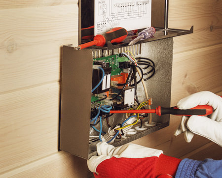 setting the voltage block for the Finnish saunaの写真素材