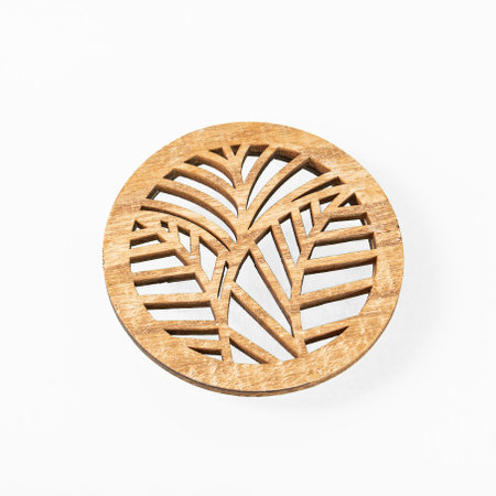 Wooden kitchen utensils.Decorative round bamboo grate ,wall decoration for kitchen interiorの写真素材