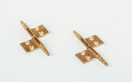 furniture fittings. Two brass retro hinges with traces of patina from early 20th century furniture....