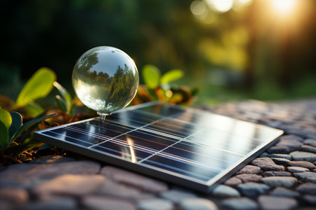 Close-Up Shot of Solar Panel Texture and Details on Rooftop with Sunlight Reflectionの素材