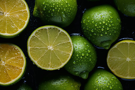 Vibrant Lemon Close Up. Freshly Cut with Textured Peel, Green Leaves, and Dynamic Contrastの素材